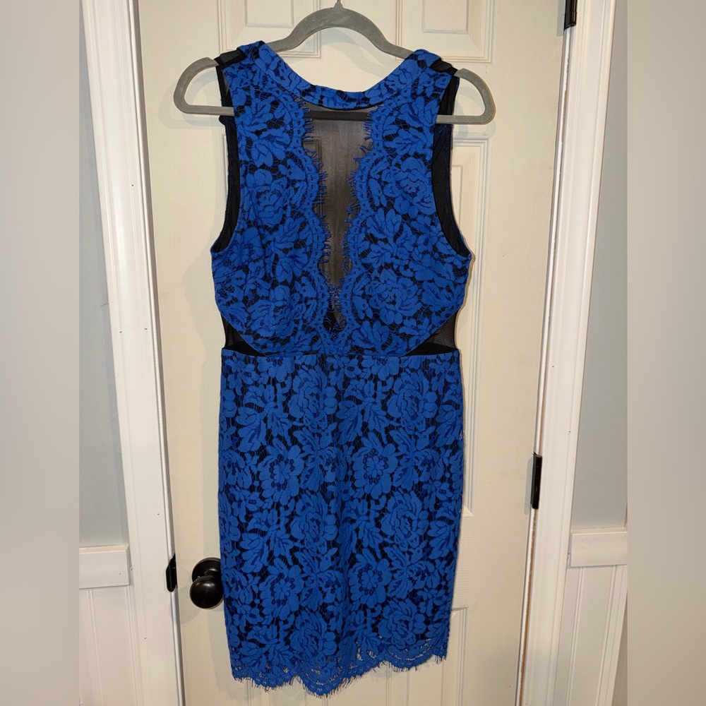Astr Royal Blue Lace Backless Dress